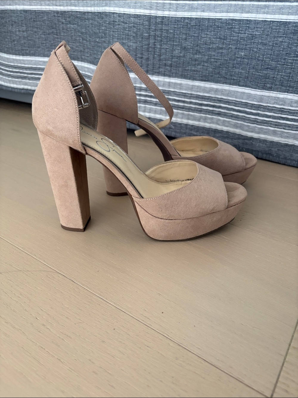 Jessica Simpson Nude Suede Platform Ankle-Strap Heels